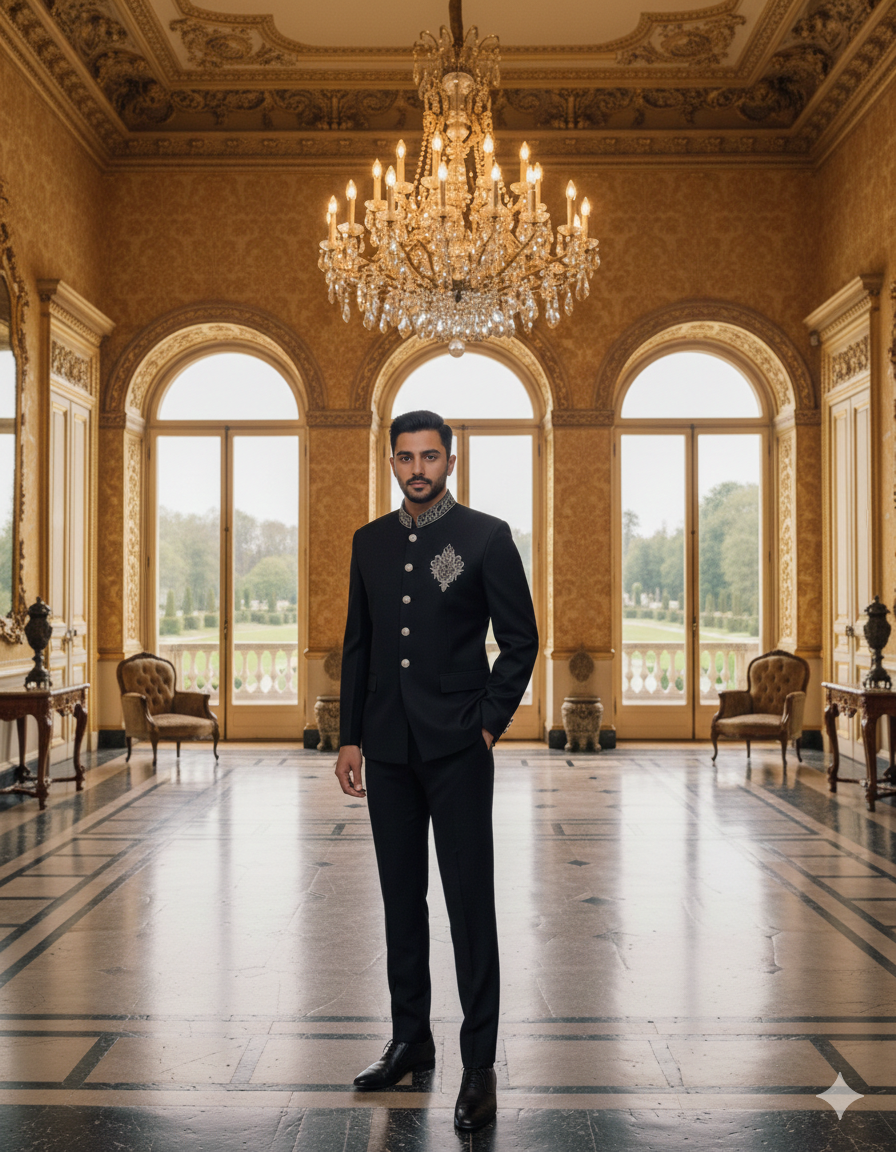 BLACK JODHPURI BANDHGALA WITH ZARDOSI WORK