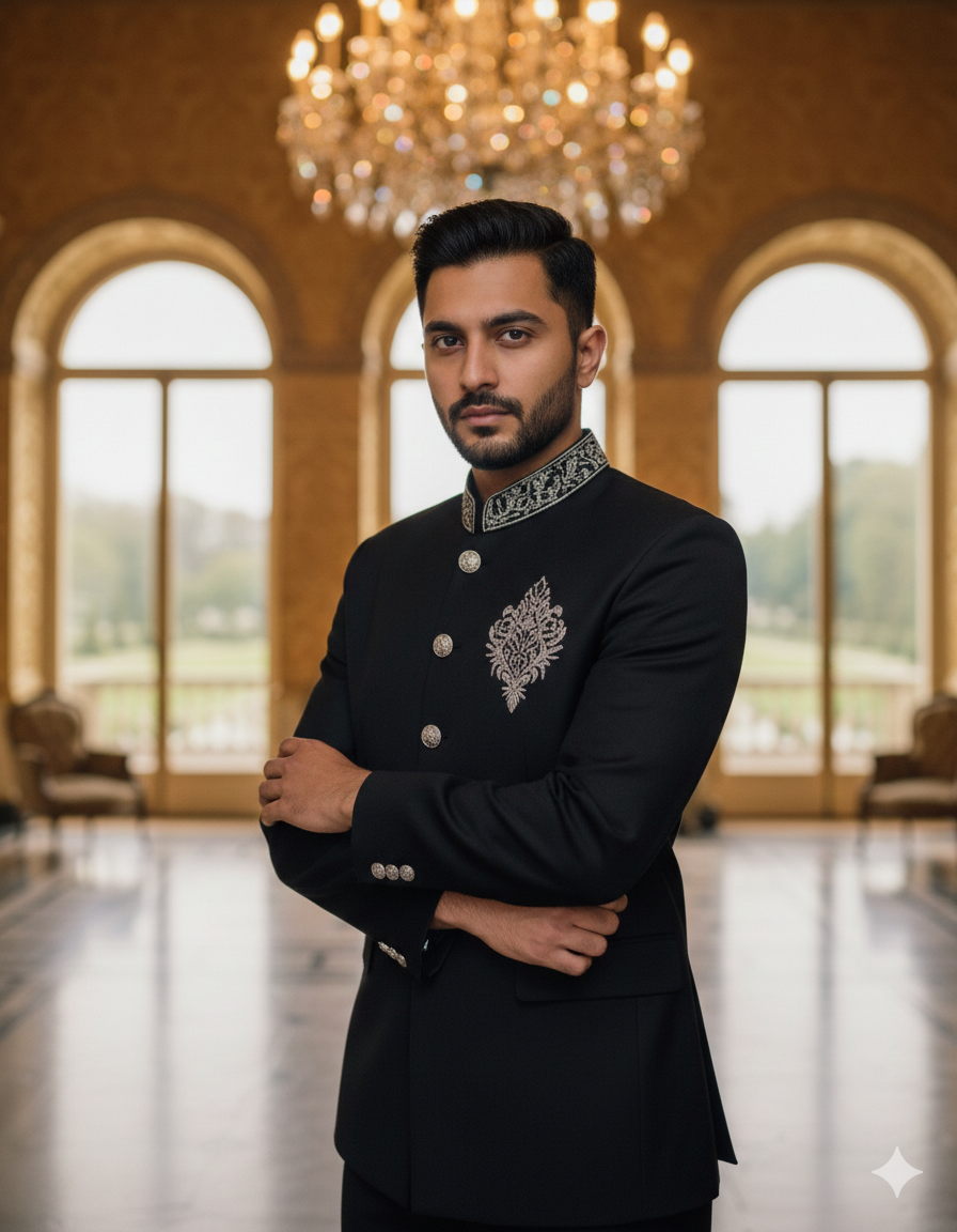 BLACK JODHPURI BANDHGALA WITH ZARDOSI WORK