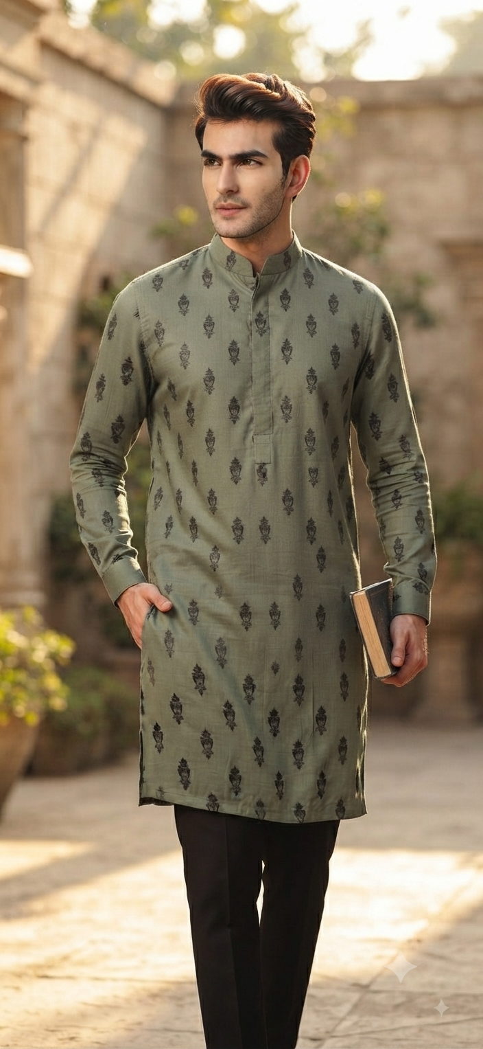 Heritage Olive Kurta Set