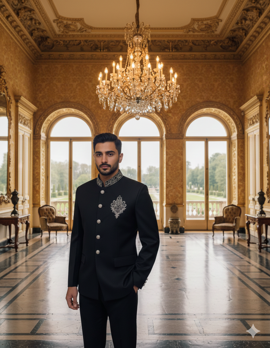 BLACK JODHPURI WITH INTRICATE SILVER ZARDOSI WORK
