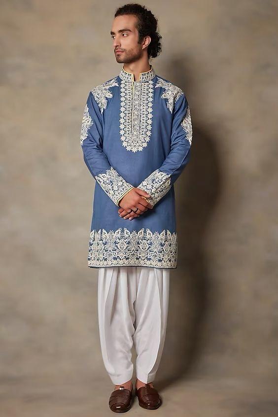MET BLUE HAVE WORK KURTA WITH SALWAR DHOTI