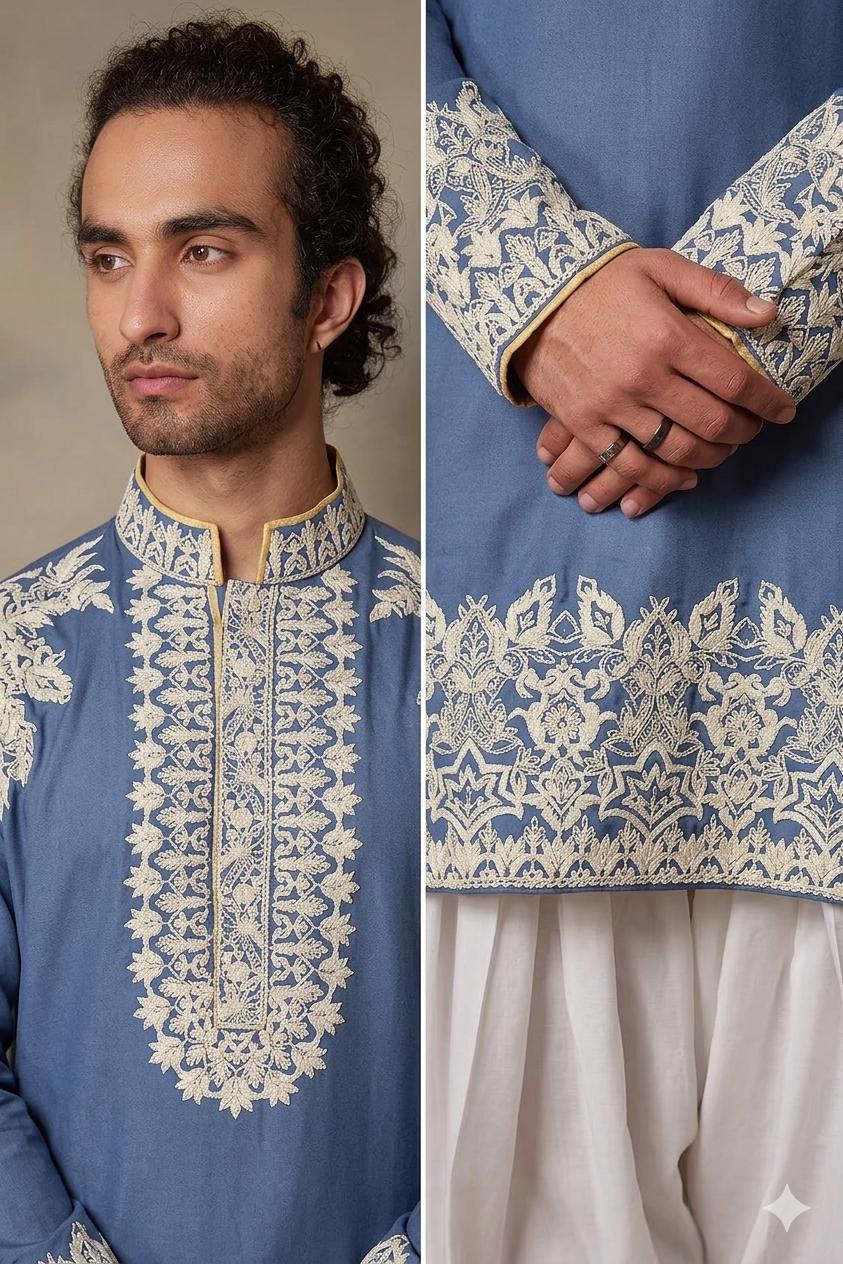 MET BLUE HAVE WORK KURTA WITH SALWAR DHOTI