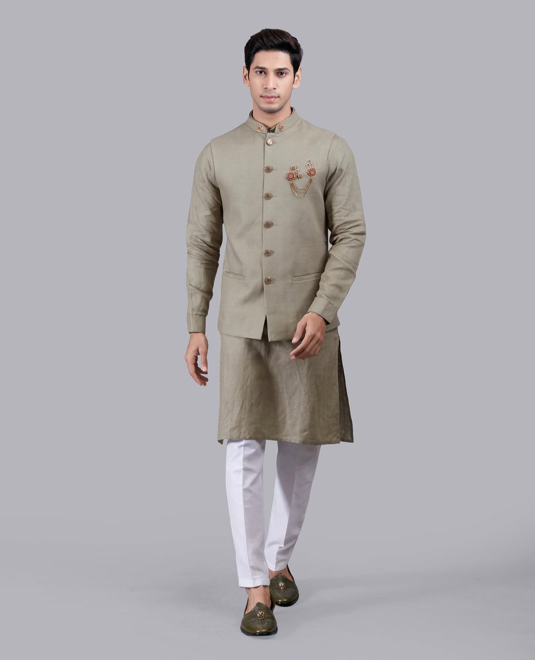 LINEN BLEND MODI JAKET AND KURTA