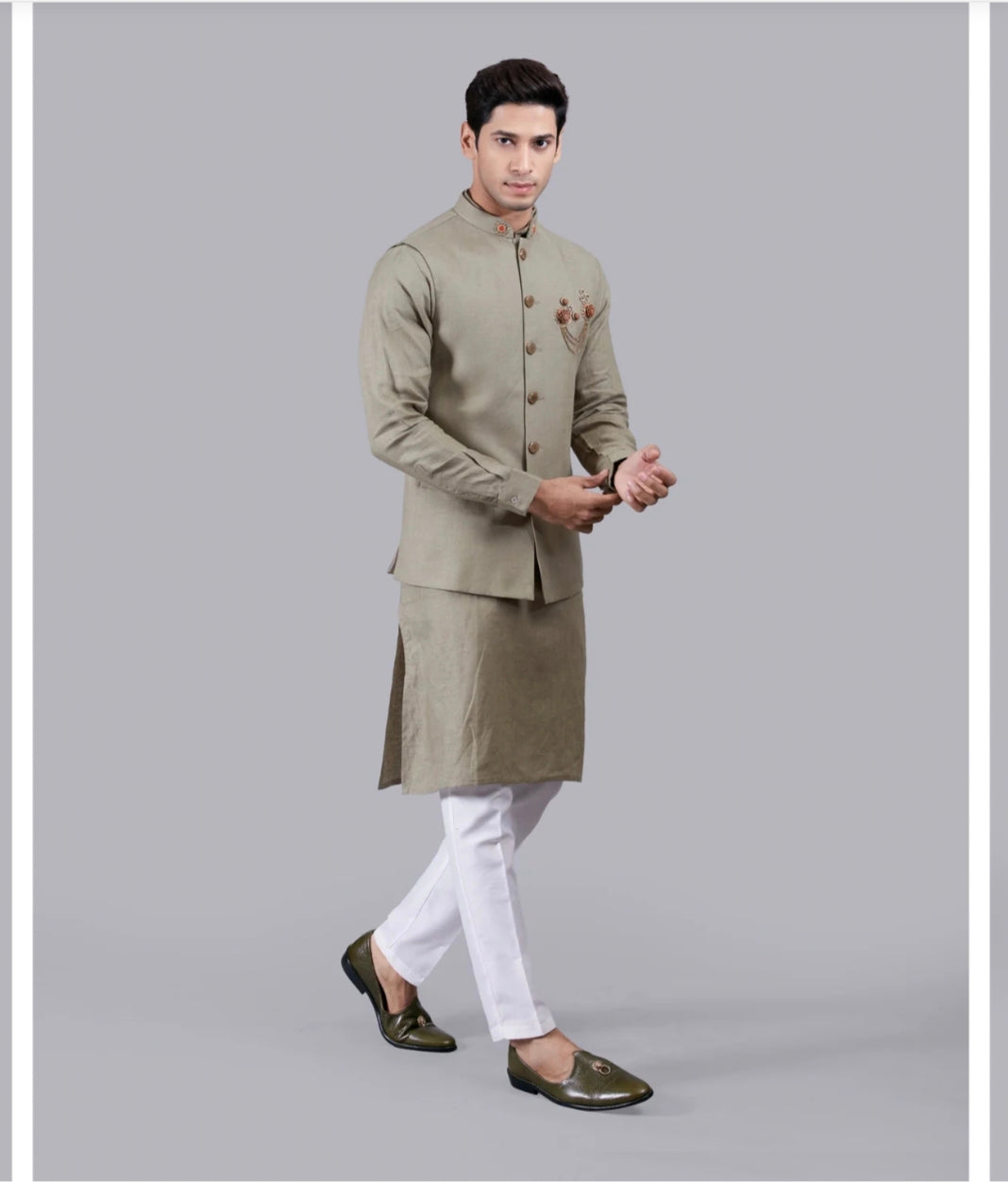 LINEN BLEND MODI JAKET AND KURTA