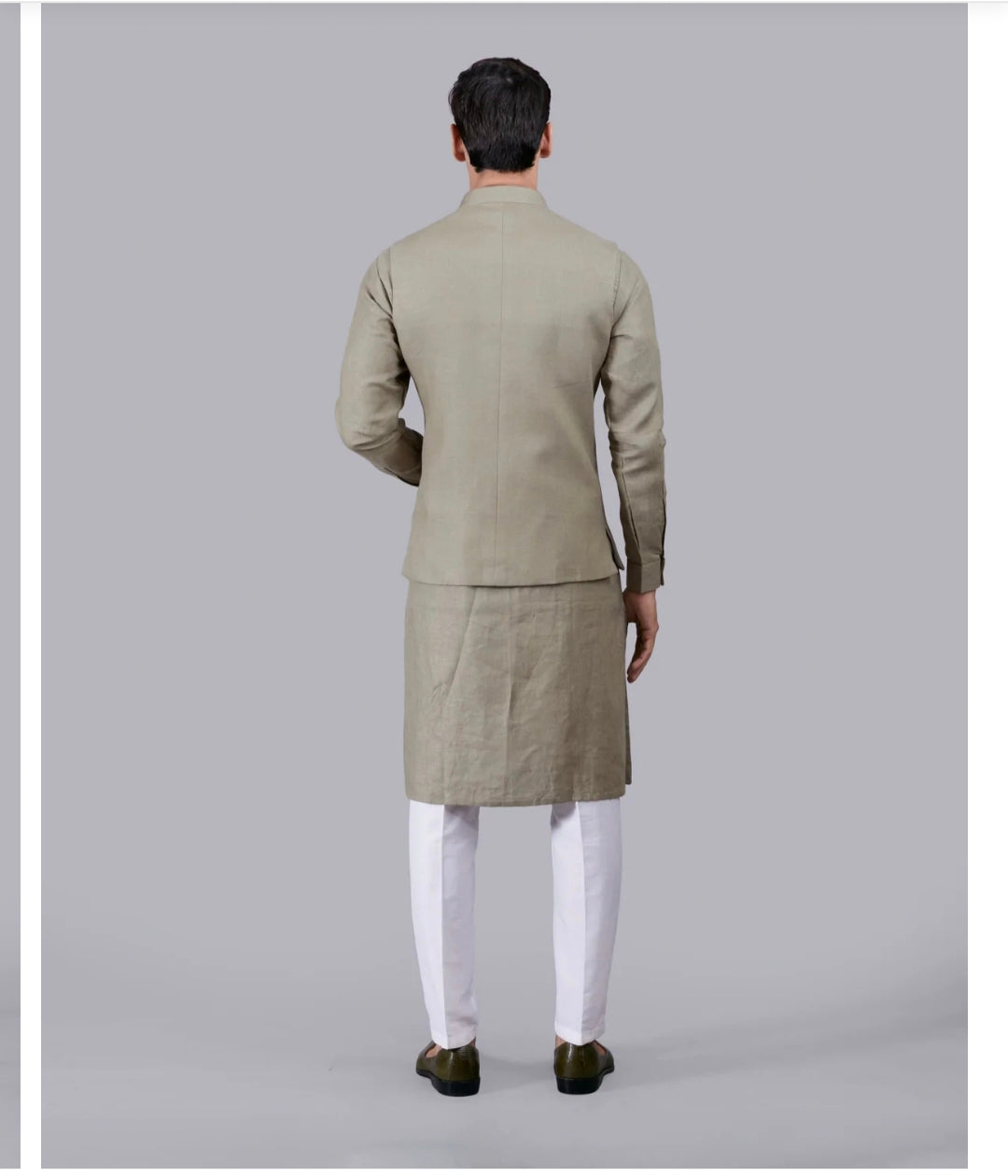 LINEN BLEND MODI JAKET AND KURTA