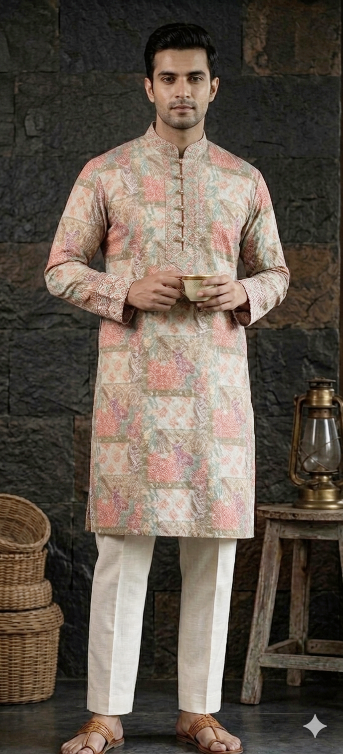 MULTI COLOURED KURTA WITH SELF THRED WORK