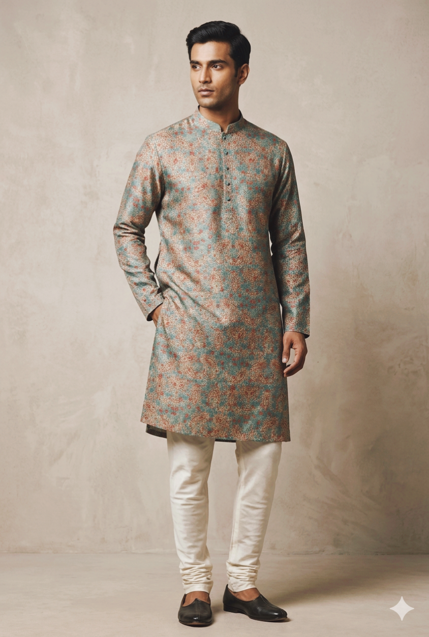 TEAL BASE COPPER RUST KURTA