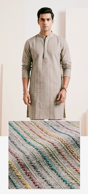 Light Grey Multy-Color Striped Kurta