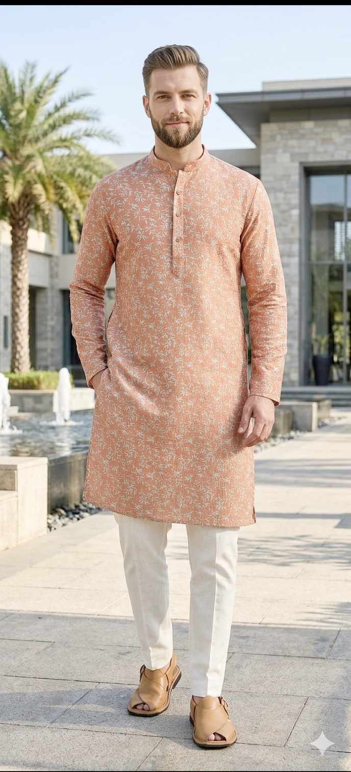 Peach Pink Printed Kurta