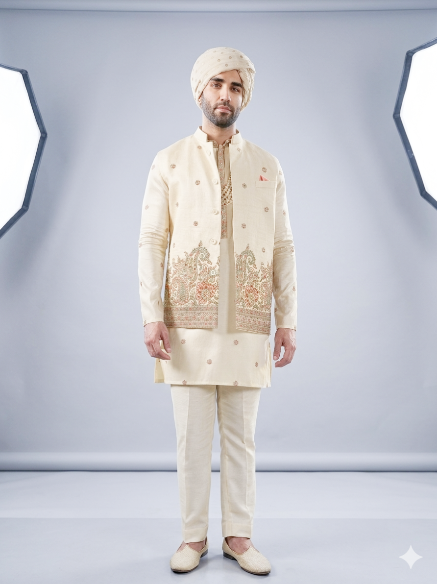 Pastel Flora Luxury Nehru Jacket Set