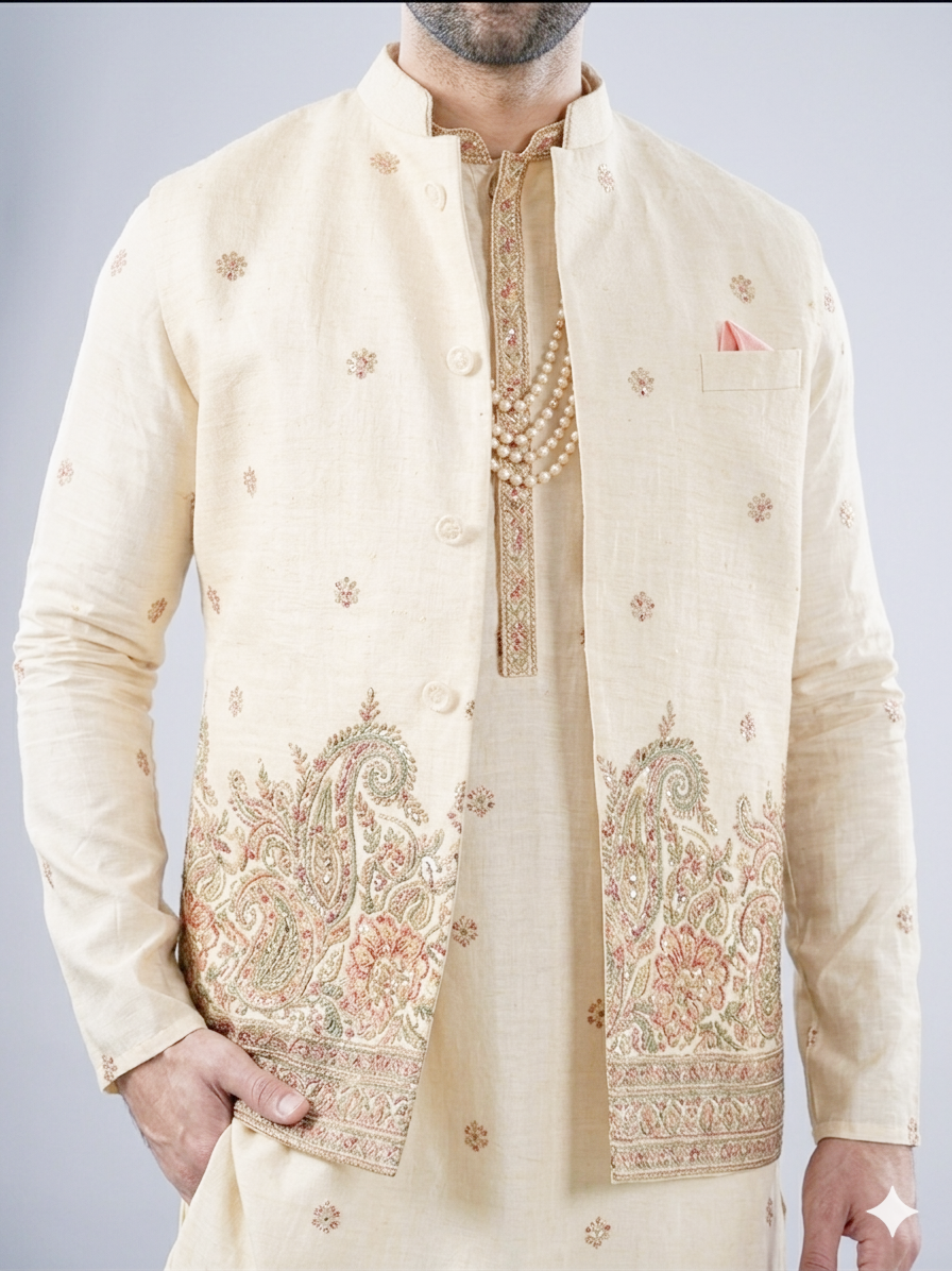 Pastel Flora Luxury Nehru Jacket Set
