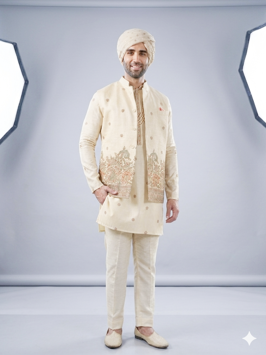 Pastel Flora Luxury Nehru Jacket Set