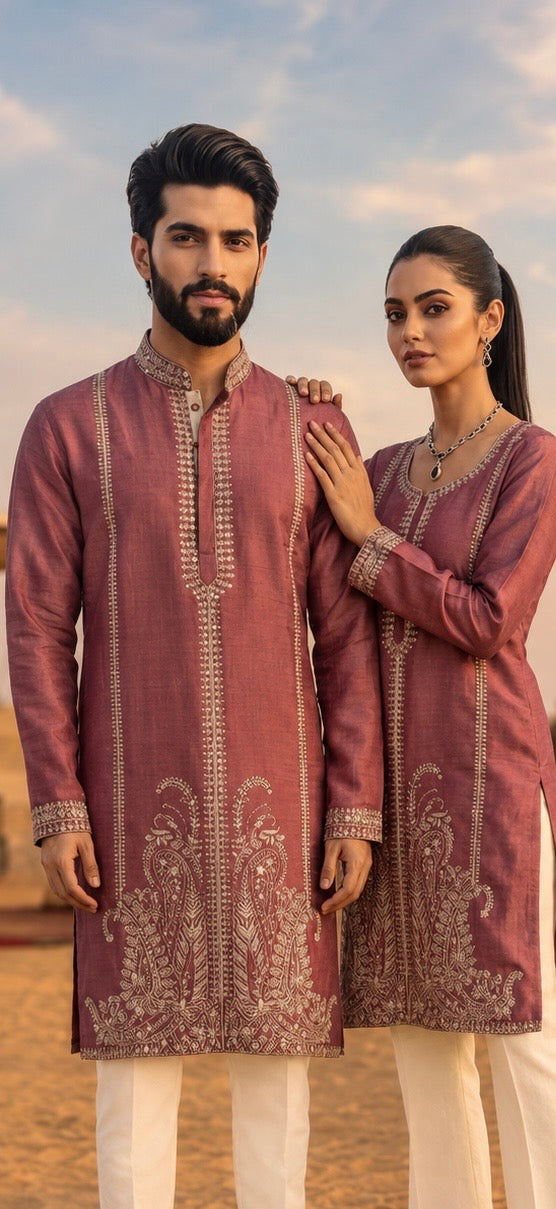 Rose Brown Embroidered Kurta Set