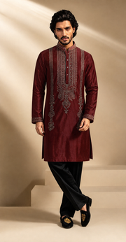 Maroon Handwork Kurta Set