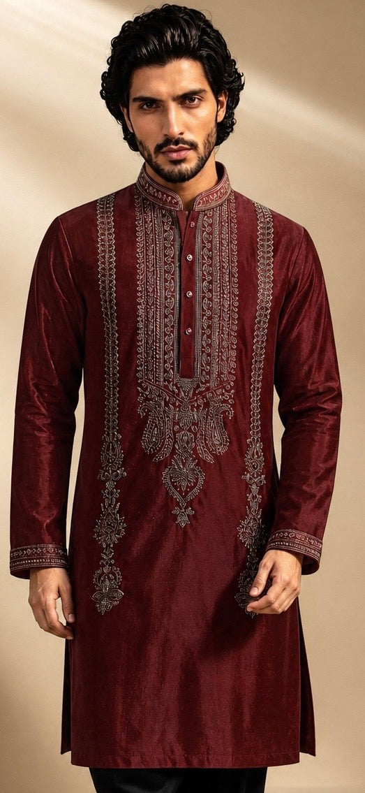 Maroon Handwork Kurta Set