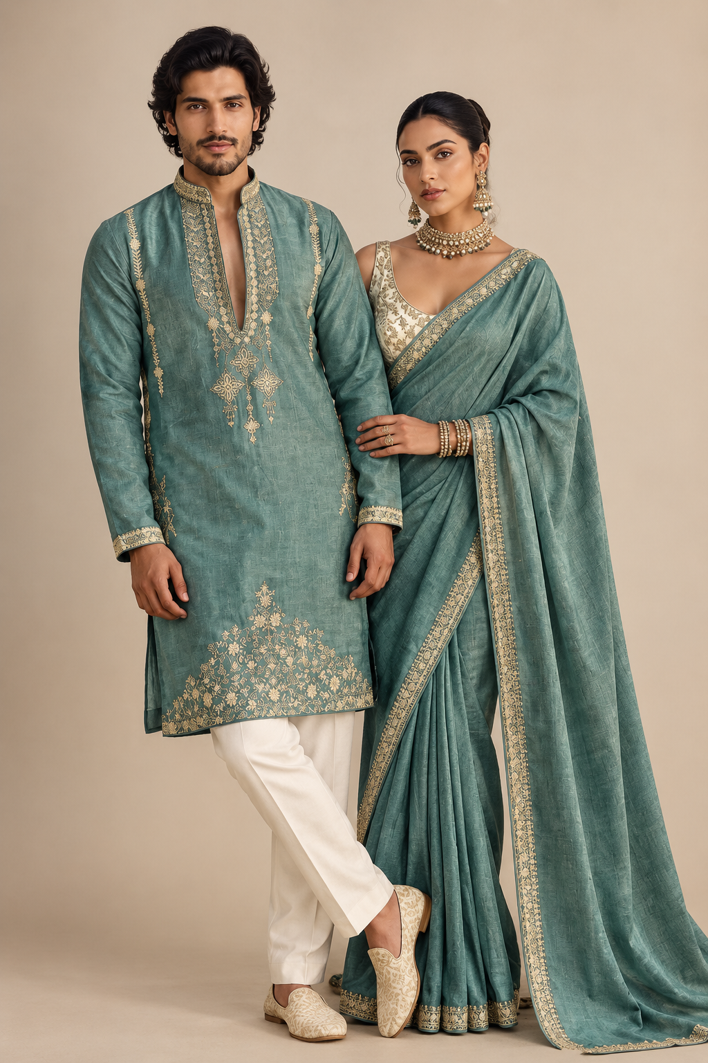 Teal Blue Embroidered Kurta