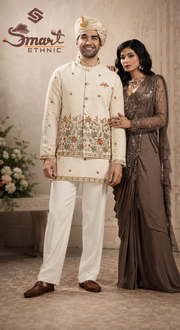 Ivory Floral Embroidered Jacket and Kurta Set