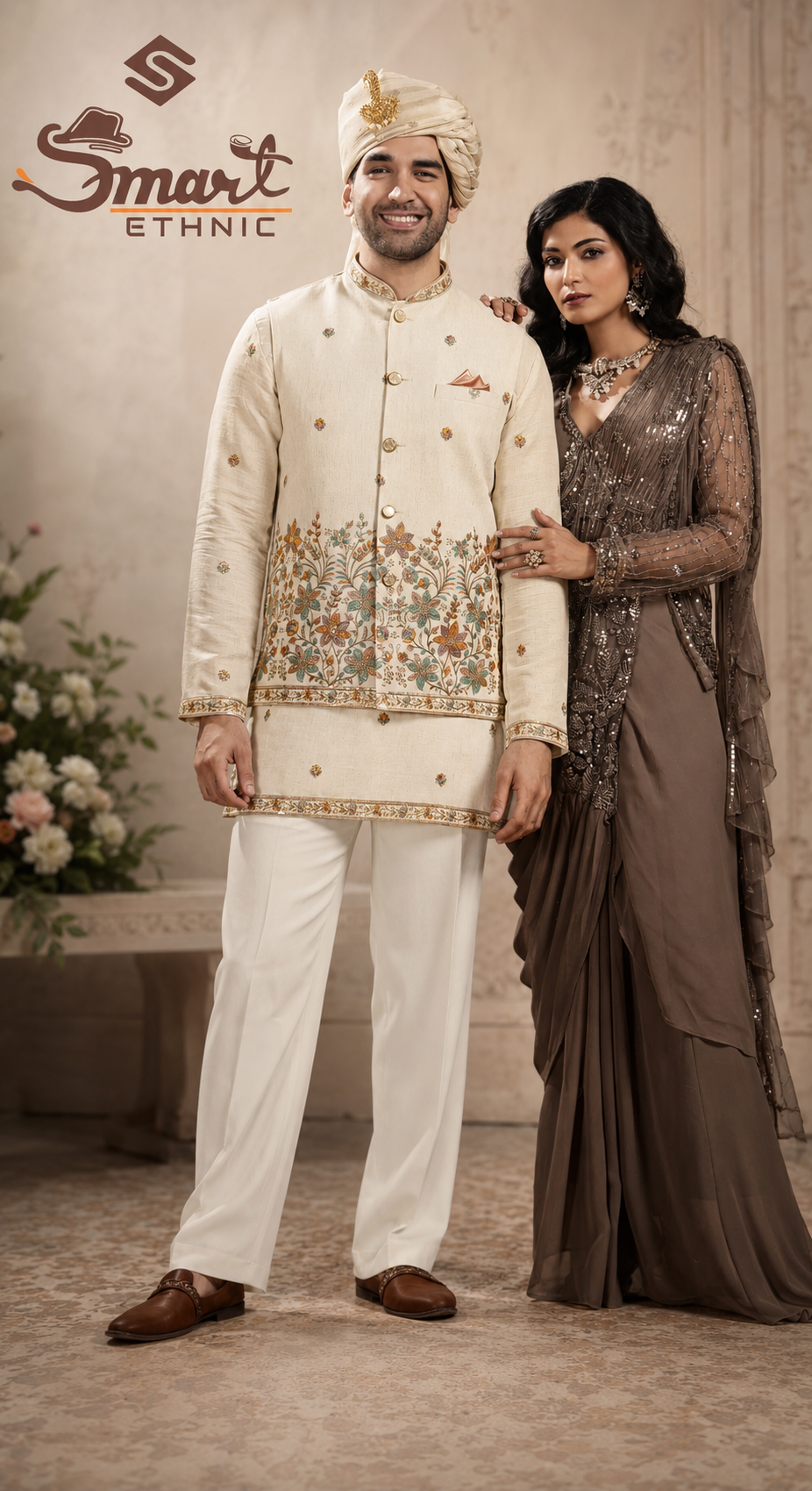 Ivory Floral Embroidered Jacket and Kurta Set