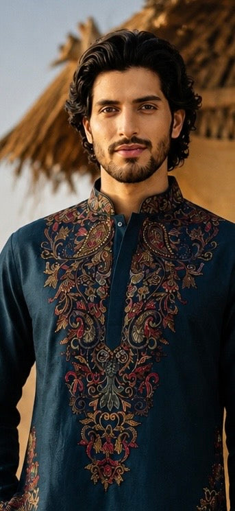 Teal Blue Embroidered Kurta Set