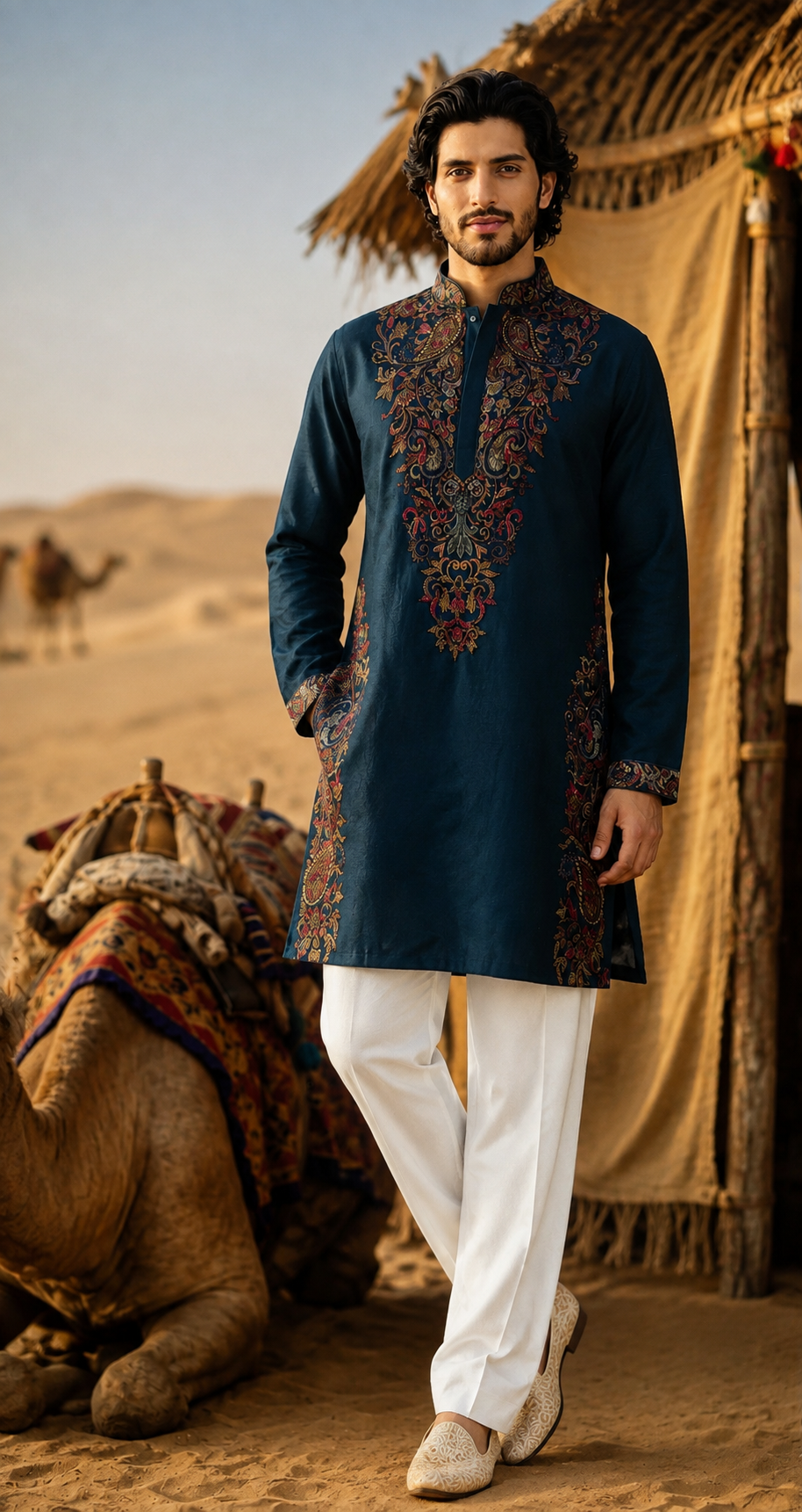 Teal Blue Embroidered Kurta Set