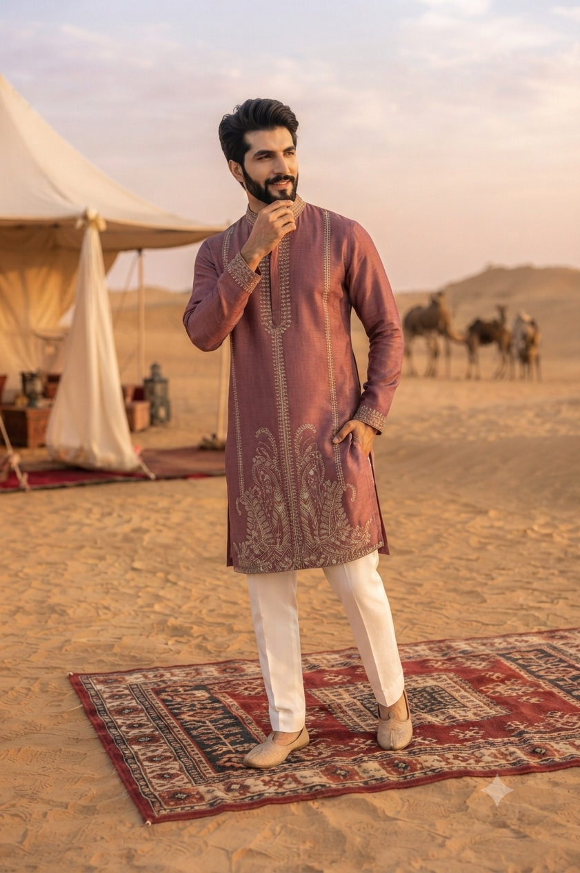 Rose Brown Embroidered Kurta Set