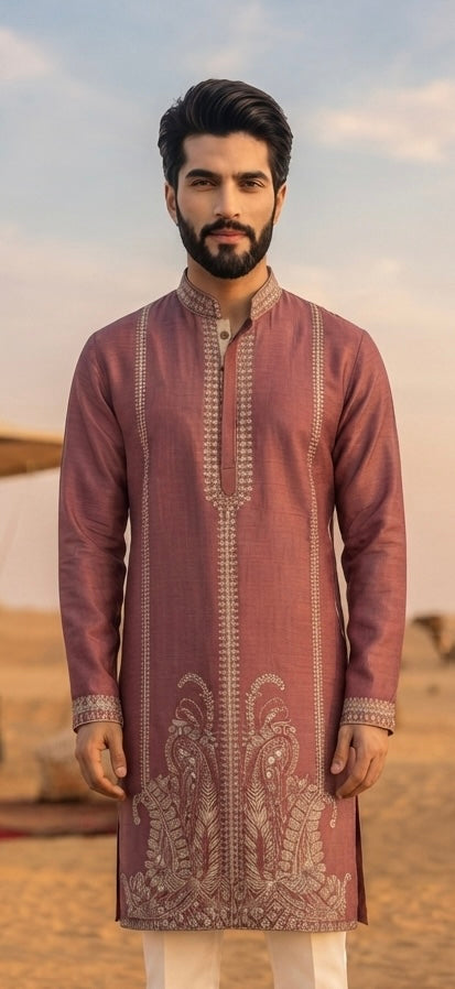 Rose Brown Embroidered Kurta Set