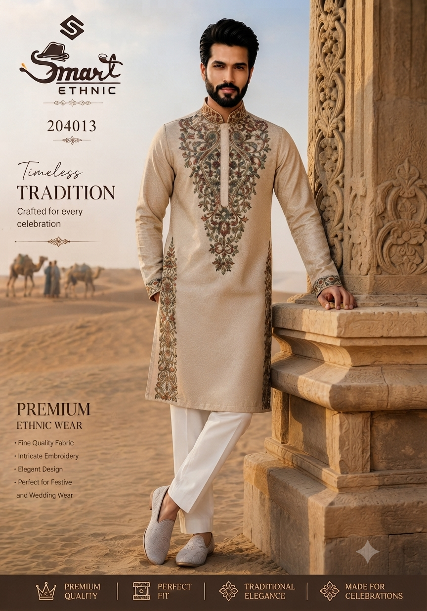 Beige Embroidered Silk Kurta Set