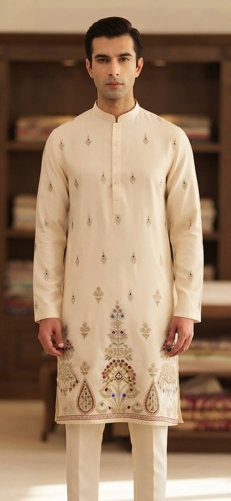Ivory Embroidered Men's Kurta Set