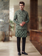 Sage Green  Kurta Set with Matching Bandhgala Nehru Jacket