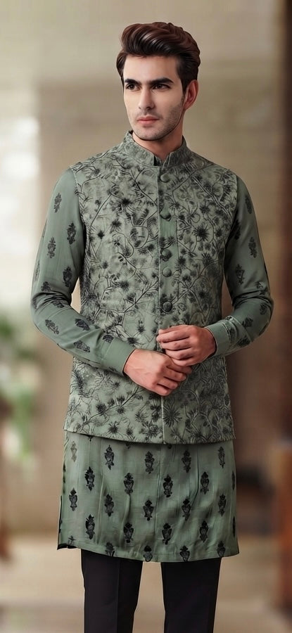 Sage Green  Kurta Set with Matching Bandhgala Nehru Jacket