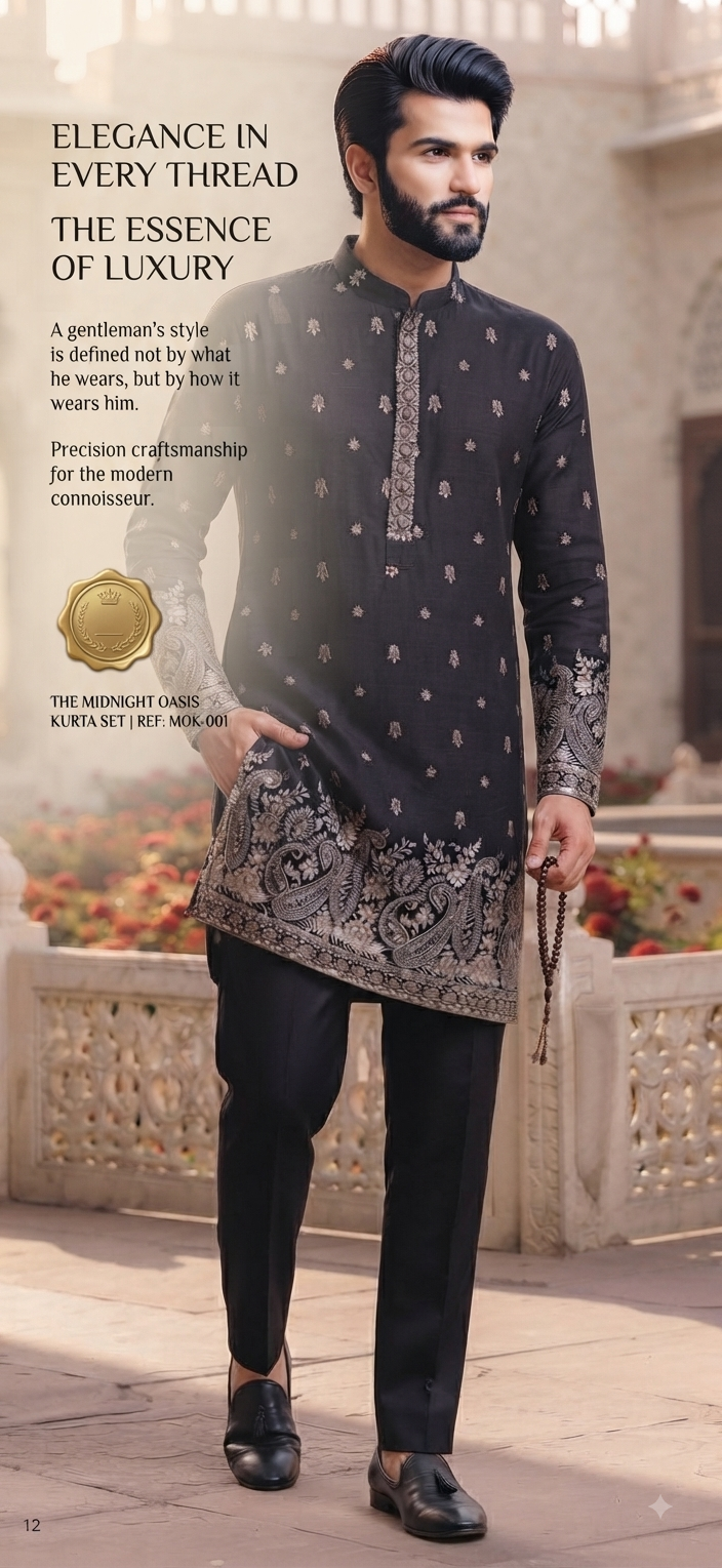 Black Embroidered Silk Kurta