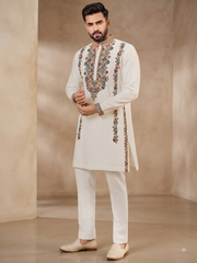 Embroidered Off-White Kurta Set