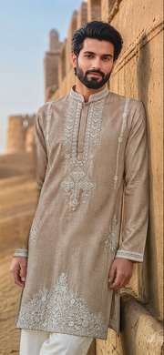 Beige Embroidered Kurta set