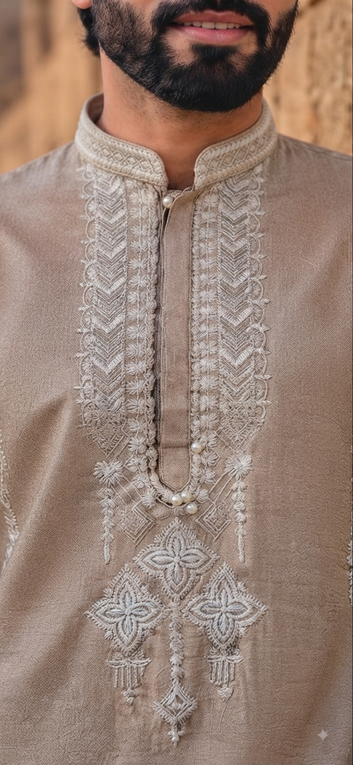 Beige Embroidered Kurta set