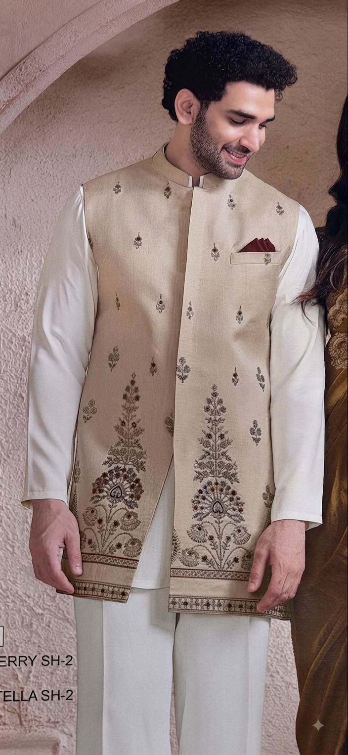 Beige jacket ,kurta set