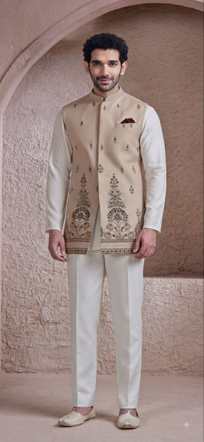 Beige jacket ,kurta set