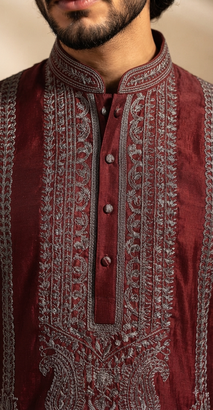 Maroon Handwork Kurta Set