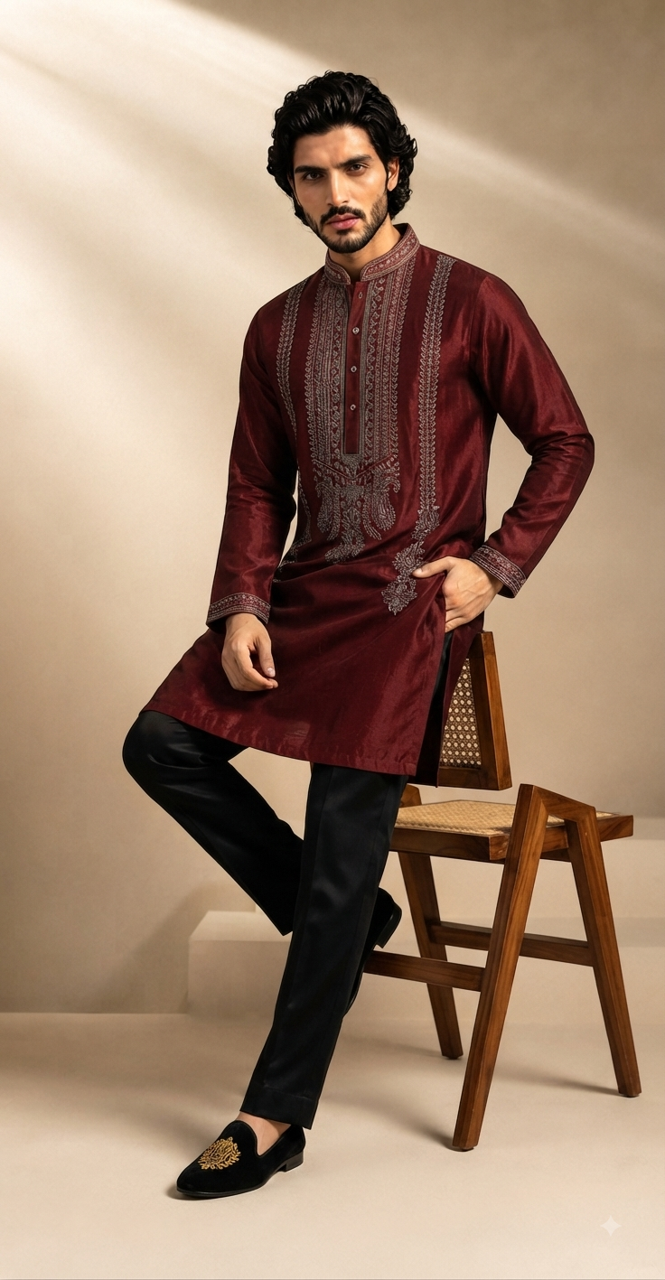 Maroon Handwork Kurta Set