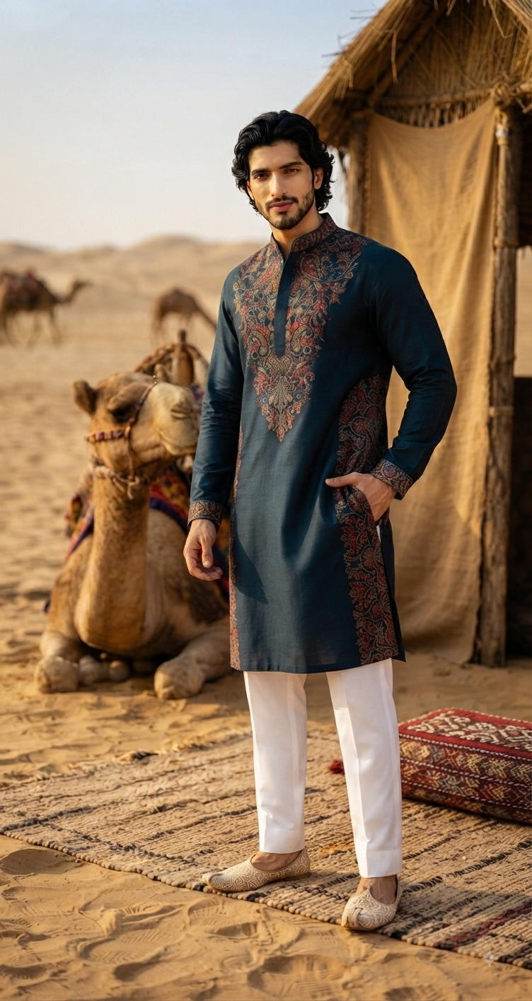 Teal Blue Embroidered Kurta Set