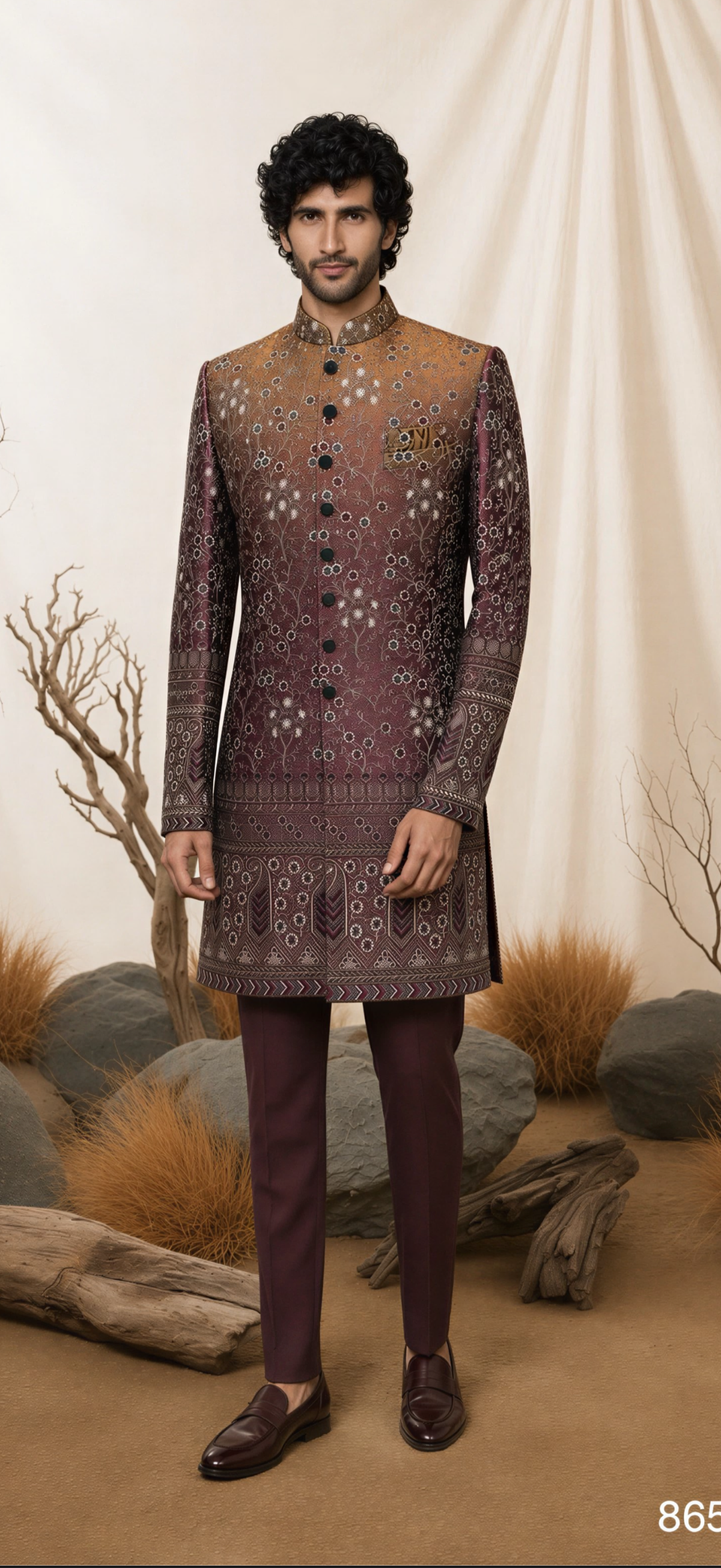 Mocha Brown Embroidered Indo Westen