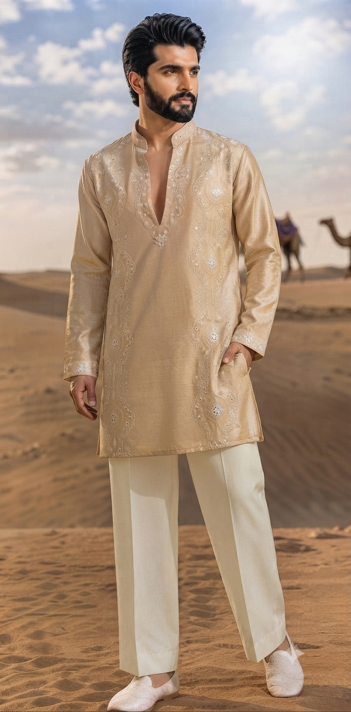 Gold Thread Embroidered Kurta Set