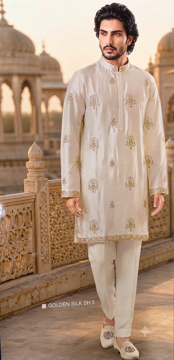 Ivory Silk Embroidered Kurta Set