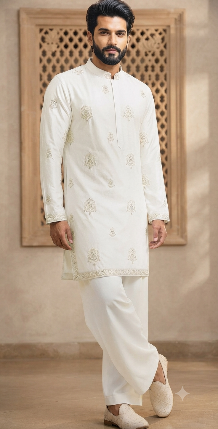 Ivory Embroidered Kurta Pajama