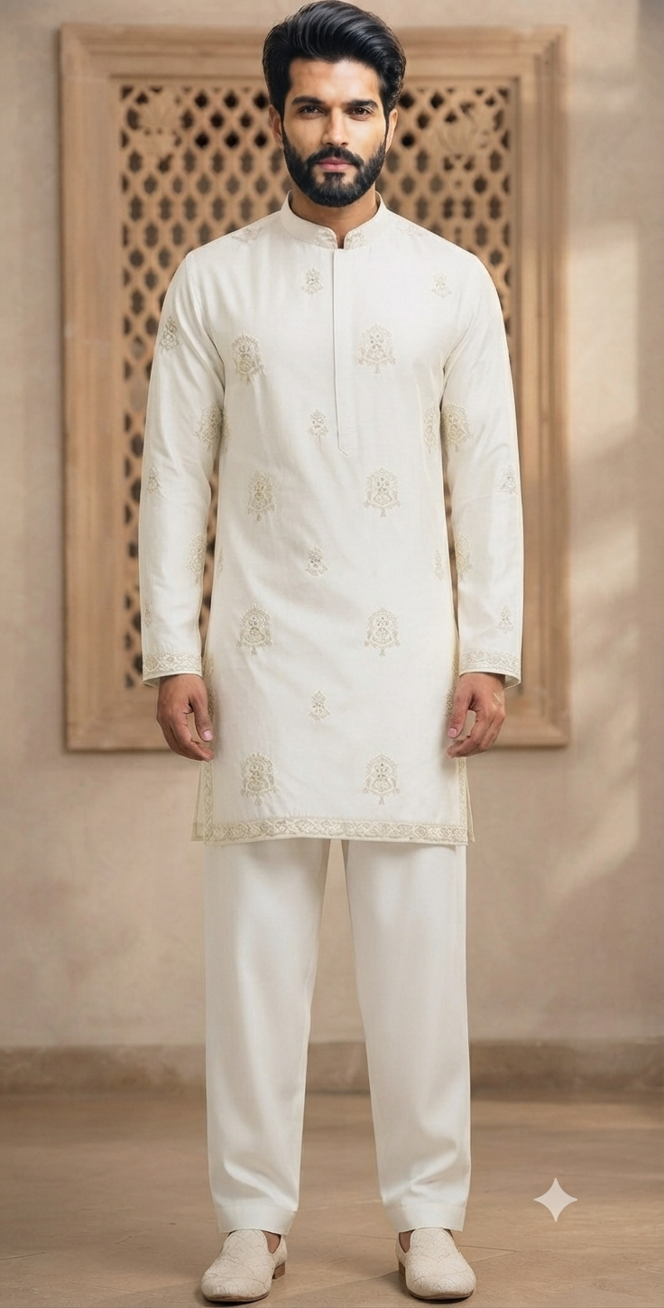 Ivory Embroidered Kurta Pajama