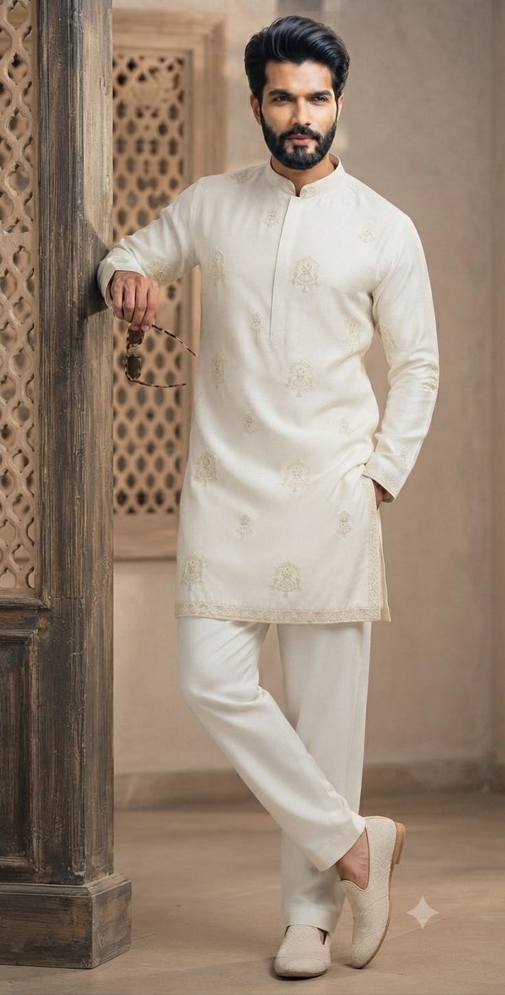 Ivory Embroidered Kurta Pajama