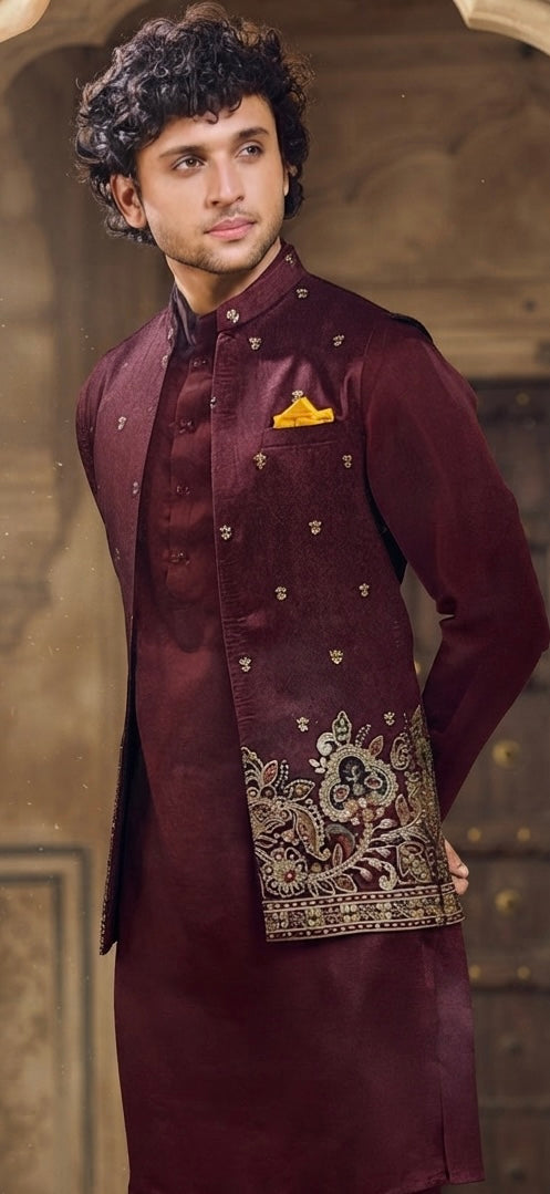 Maroon Kurta & Nehru Jacket Set
