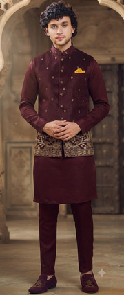 Maroon Kurta & Nehru Jacket Set