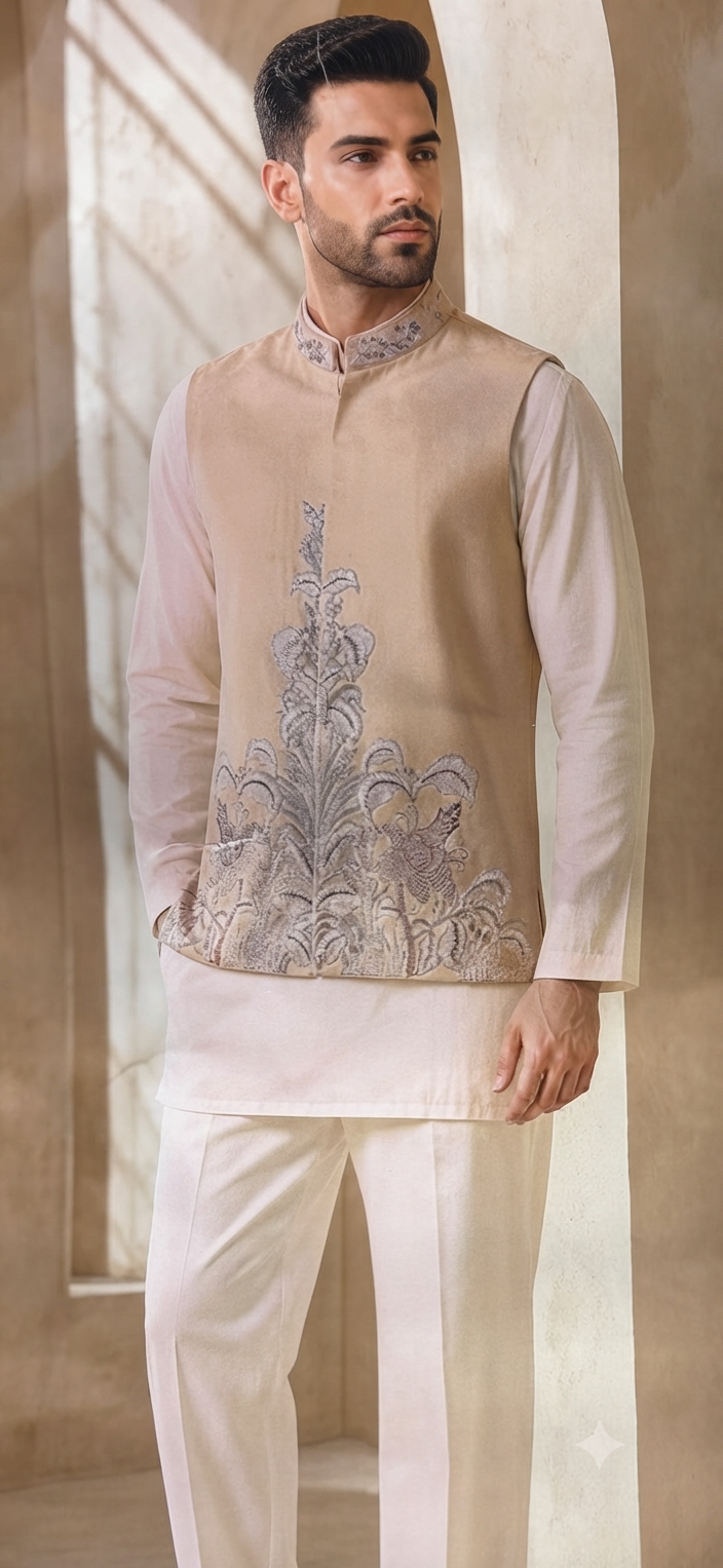 Embroidered Jacket with Kurta and Trouser Set