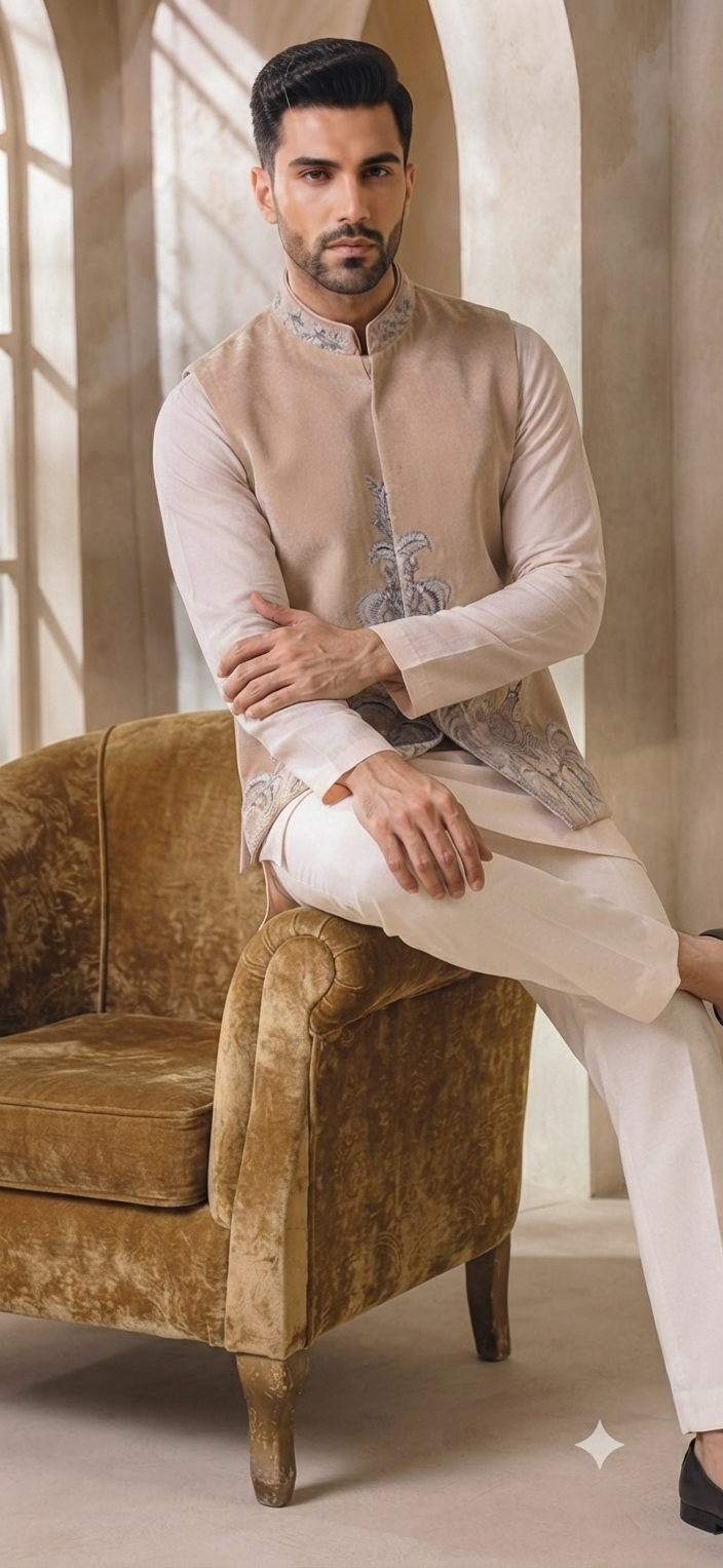 Embroidered Jacket with Kurta and Trouser Set