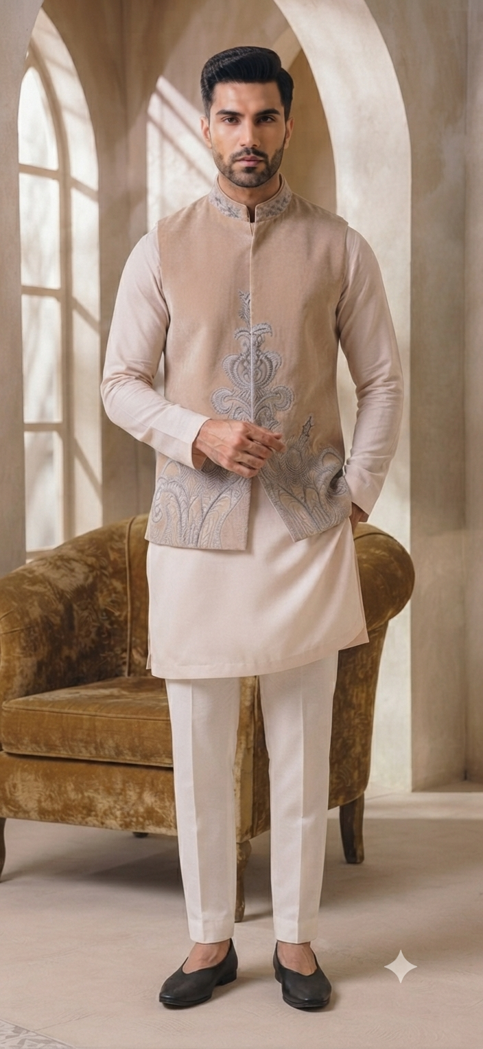 Embroidered Jacket with Kurta and Trouser Set